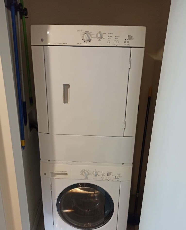 GE dryer repair in Tysons, VA — Stacked dryer taking two cycles to dry