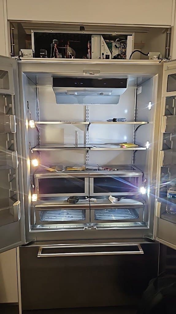 KitchenAid refrigerator repair in Bethesda, MD — Built-in French-door refrigerator not cooling, coil iced