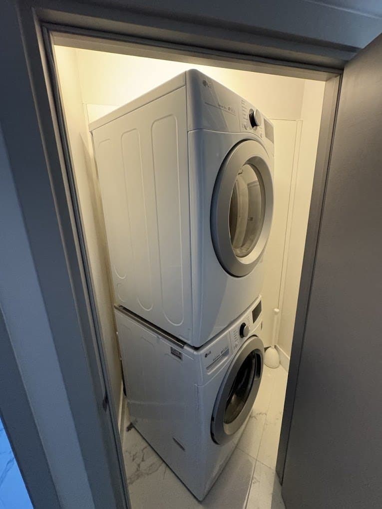 LG dryer repair in Bethesda, MD — Stacked dryer shutting off after ten minutes