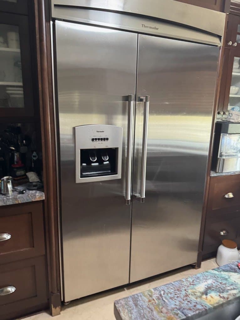 Thermador refrigerator repair in Bethesda, MD — Built-in side-by-side warm in the fresh-food section